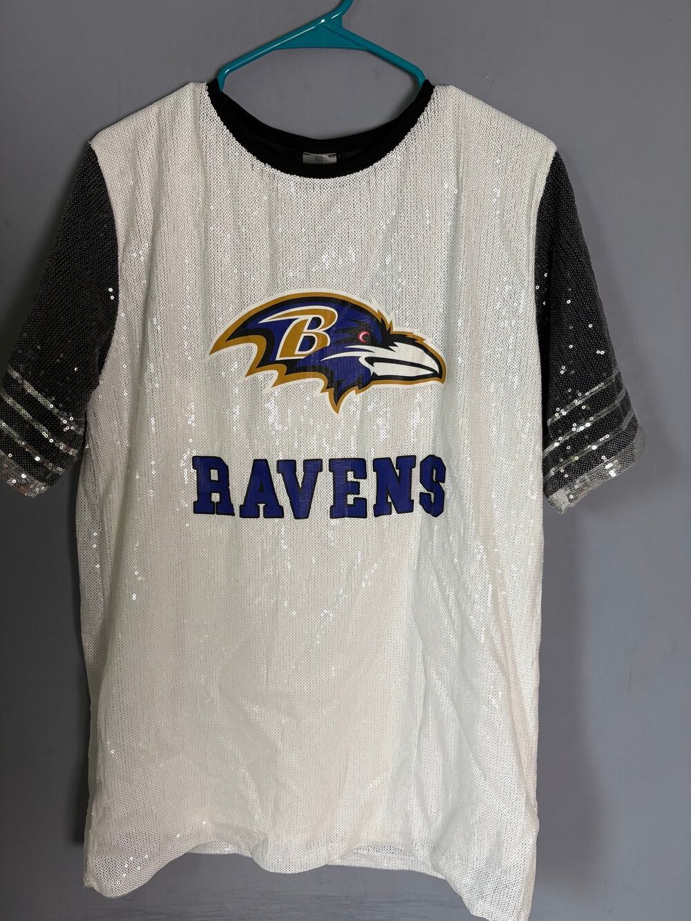 Baltimore Ravens Silver Sequin Logo Tee Gameday Couture Women’s Size M Read